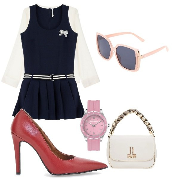 Outfit donna - vintage e low cost. Stile Vintage retrò per Tutti i giorni. Abbinamento con vestiti corti, camicie, orologi, borse a tracolla, décolleté, occhiali da sole.