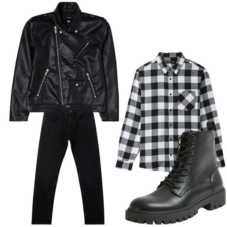 Outfit uomo - Un cuore da biker. Stile Biker Rock per Tutti i giorni. Abbinamento con jeans, camicie, giacche, anfibi.