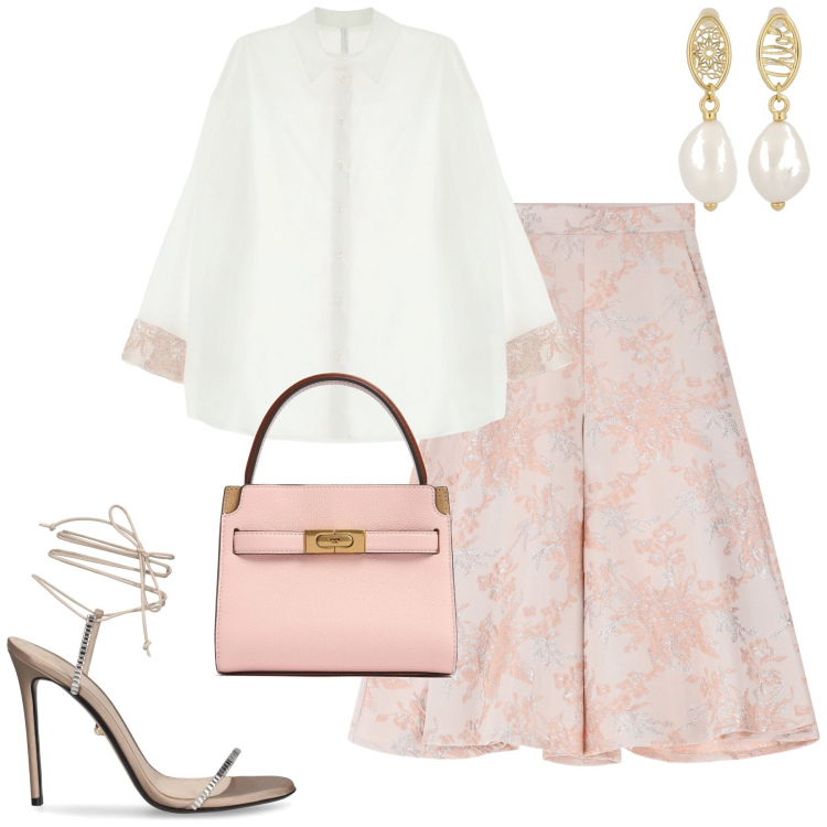 Outfit donna - Cerimonia. Stile Chic per Cerimonia. Abbinamento con camicie, gonne, sandali col tacco, orecchini, borse a mano.