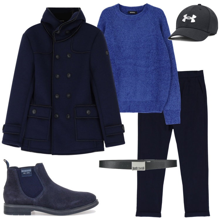 Outfit uomo - Passeggiata sul lungomare. Stile Urban per Tutti i giorni. Abbinamento con cinture, pantaloni, giacche, maglieria, cappelli, stivali e stivaletti.