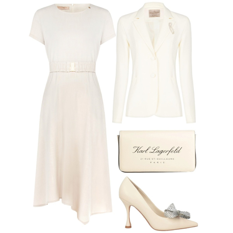 Outfit donna - Total look #2054144. Stile Romantica per Cerimonia. Abbinamento con décolleté, borse a mano, blazer, vestiti.