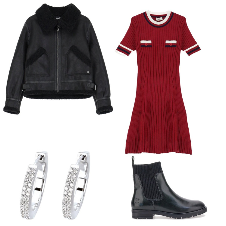Outfit donna - Total look #2054150. Stile Casual per Tutti i giorni. Abbinamento con orecchini, blazer, vestiti corti, stivaletti.