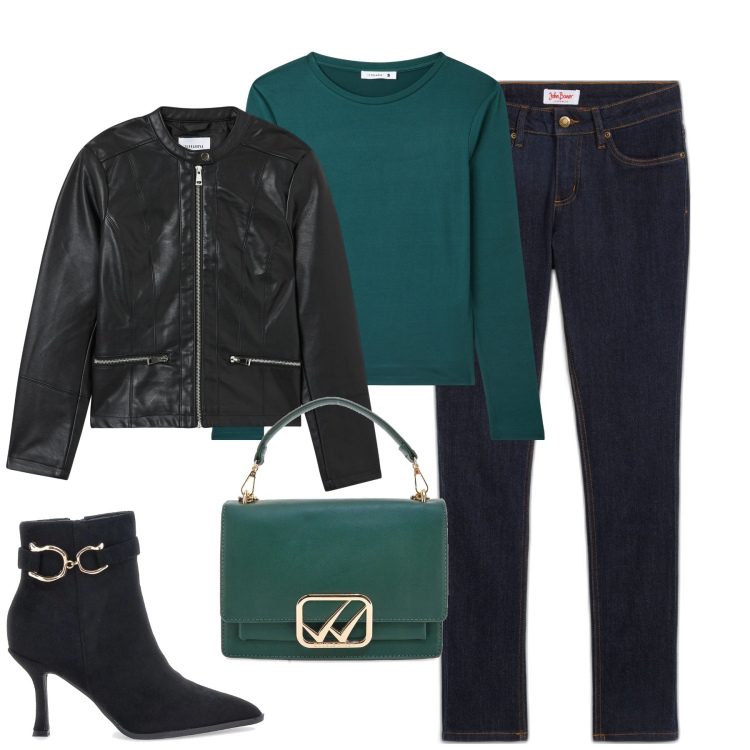 Outfit donna - Febbraio. Stile Urban per Tutti i giorni. Abbinamento con jeans skinny, blazer, t-shirt, stivaletti, borse a tracolla.