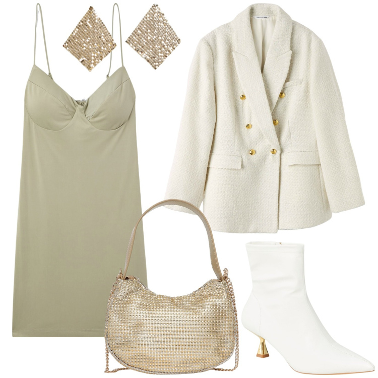 Outfit donna - Total look #2054267. Stile Sexy per Serata fuori. Abbinamento con stivaletti, vestiti corti, blazer, orecchini, borse a spalla.
