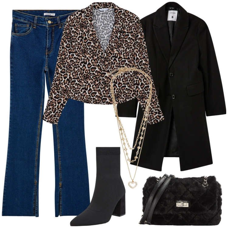Outfit donna - San Valentino in jeans. Stile Casual chic per Tutti i giorni. Abbinamento con camicie, jeans dritti, borse a spalla, cappotti, stivaletti, collane.