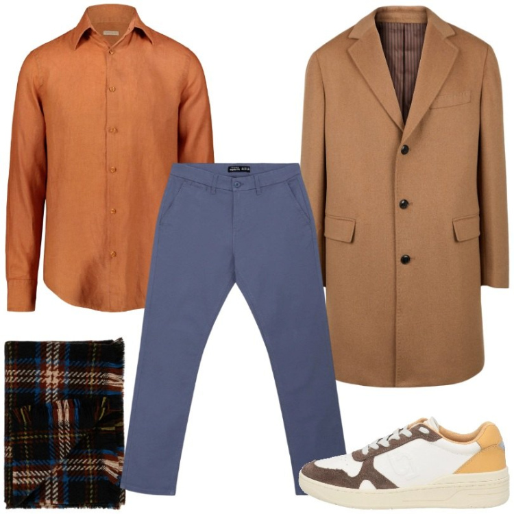 Outfit uomo - Total look #2054319. Stile Casual per Tutti i giorni. Abbinamento con sneakers, pantaloni chino, sciarpe, cappotti, camicie.
