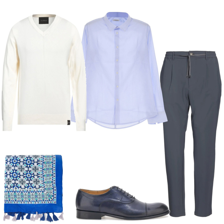 Outfit uomo - Total look #2054329. Stile Trendy per Tutti i giorni. Abbinamento con pantaloni, pullovers, camicie, sciarpe, scarpe stringate.