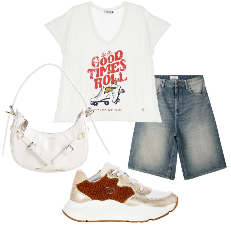 Outfit donna - Good times. Stile Casual per Sport. Abbinamento con borse a mano, bermuda, sneakers, t-shirt.
