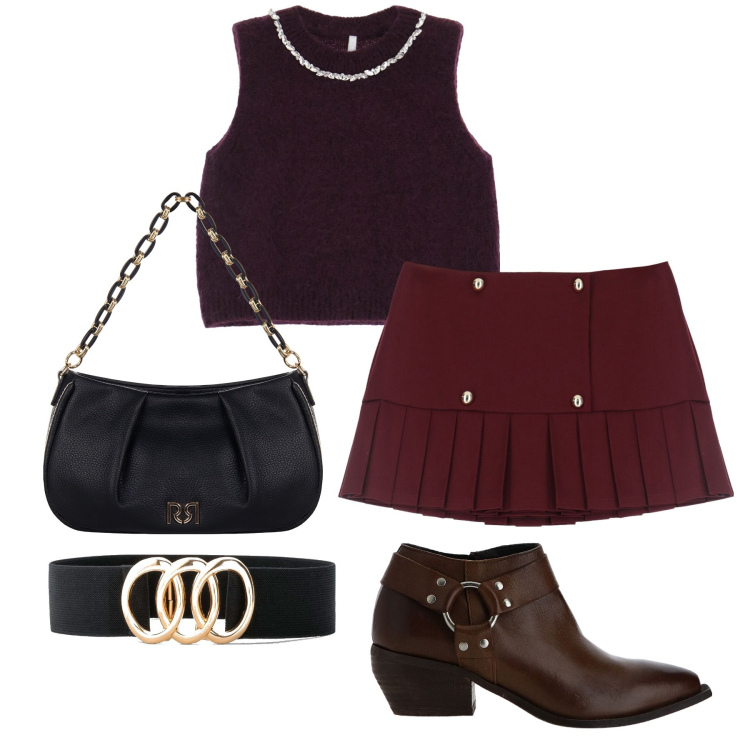 Outfit donna - Mini. Stile Casual chic per Tutti i giorni. Abbinamento con cinture, borse a tracolla, minigonne, maglieria, stivaletti.