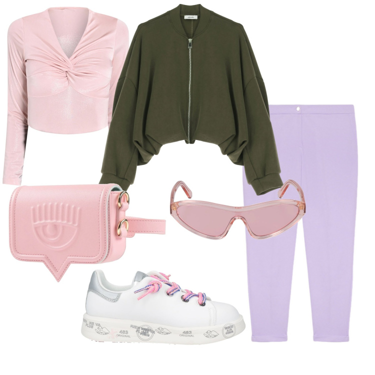 Outfit donna - Slow morning. Stile Basic per Tutti i giorni. Abbinamento con sneakers, marsupi, bluse, felpe, pantaloni, occhiali da sole.