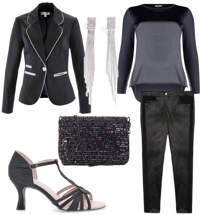 Outfit donna - Dance. per Serata fuori. Abbinamento con orecchini, blazer, bluse, borse a tracolla, décolleté, pantaloni skinny.