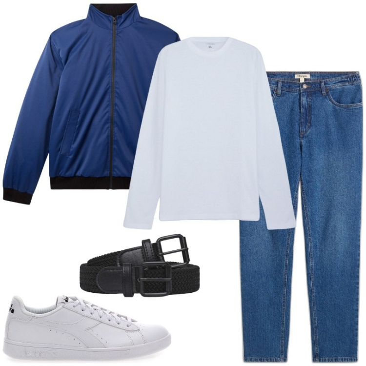 Outfit uomo - semplice e moderno. Stile Casual per Tutti i giorni. Abbinamento con jeans dritti, giacche, t-shirt, cinture, sneakers.
