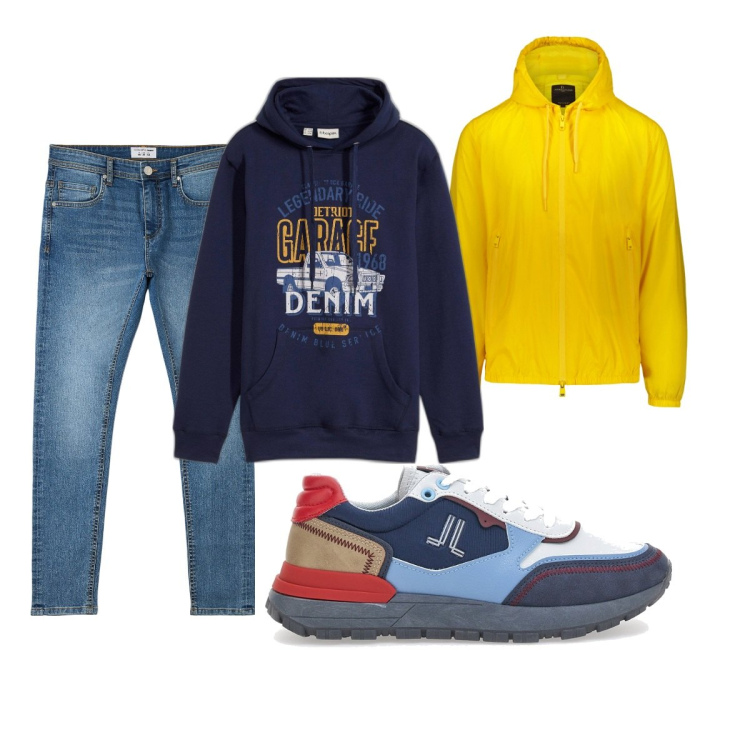 Outfit uomo - Total look #2054377. Stile Casual per Tutti i giorni. Abbinamento con felpe con cappuccio, jeans skinny, giacche, sneakers.