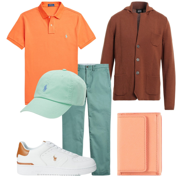 Outfit uomo - Total look #2054398. Stile Trendy per Tutti i giorni. Abbinamento con cardigans, portafogli, cappelli, sneakers, pantaloni, polo.