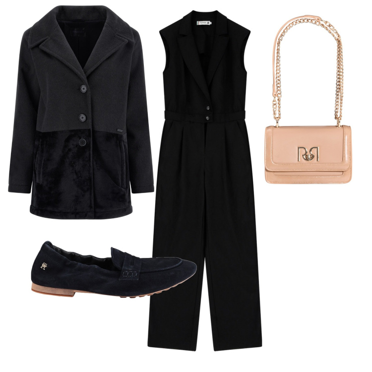 Outfit donna - Jumpsuit. Stile Casual per Ufficio. Abbinamento con mocassini, borse a tracolla, tute, cappotti.