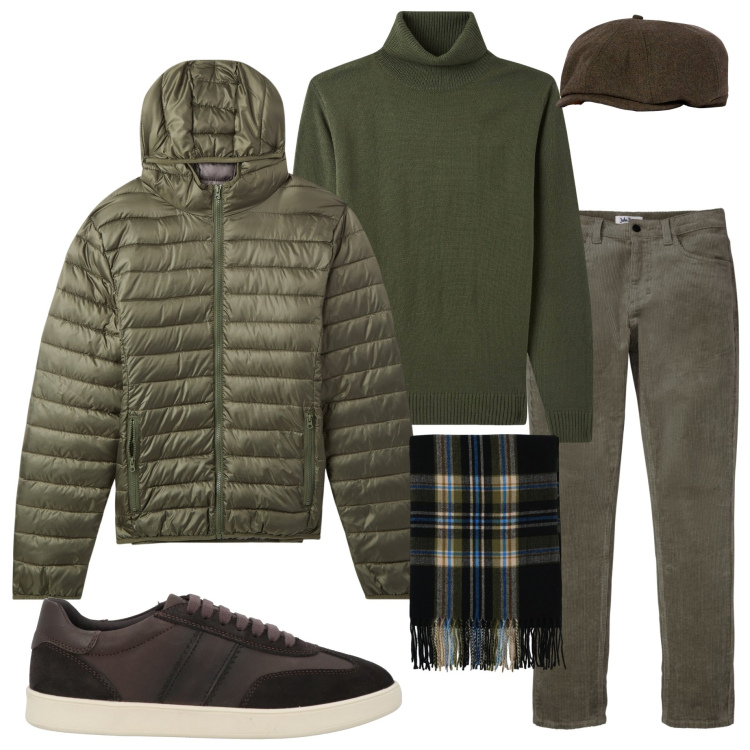 Outfit uomo - Monocromatico. Stile Urban per Tutti i giorni. Abbinamento con pantaloni, sneakers, piumini, maglieria, sciarpe, cappelli e berretti.