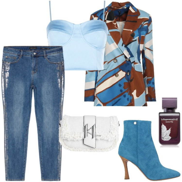 Outfit donna - meravigliosa in ogni stagione. Stile Casual chic per Tutti i giorni. Abbinamento con stivaletti, blazer, borse a spalla, profumi, top, jeans skinny.