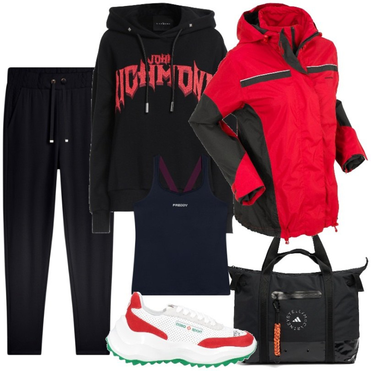 Outfit donna - Giacca 3 in 1 pratica con tasche richiud. Stile Basic per Sport. Abbinamento con giacche sportive, sneakers, felpe con cappuccio, pantaloni, top sportivi, shopping bag.