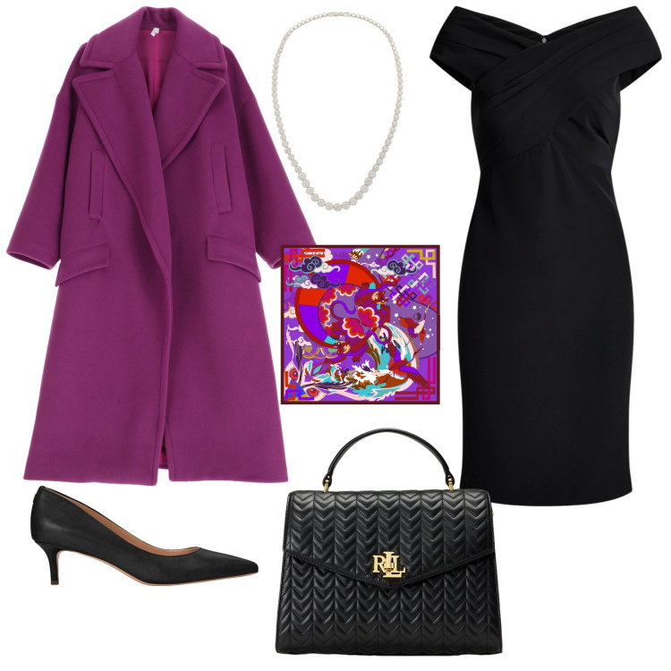 Outfit donna - Bon ton anni revival 50. Stile Chic per Cerimonia. Abbinamento con cappotti, vestiti, décolleté, borse a mano, collane, foulard.