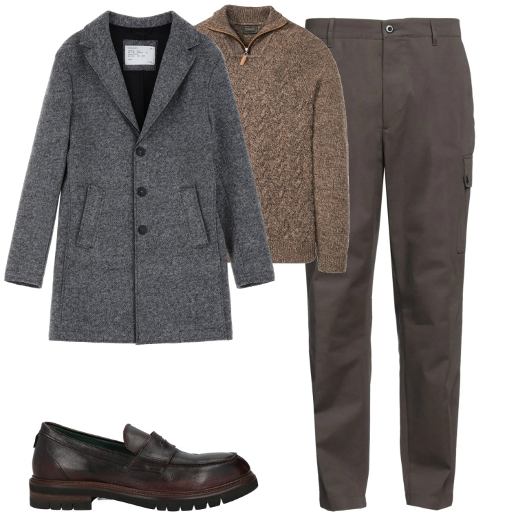 Outfit uomo - City. Stile Urban per Tutti i giorni. Abbinamento con maglieria, pantaloni cargo, scarpe stringate, cappotti.