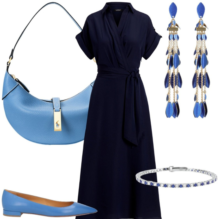 Outfit donna - Tra cileo di notte e cielo di giorno. Stile Chic per Tutti i giorni. Abbinamento con ballerine, braccialetti, vestiti lunghi, borse a spalla, orecchini.