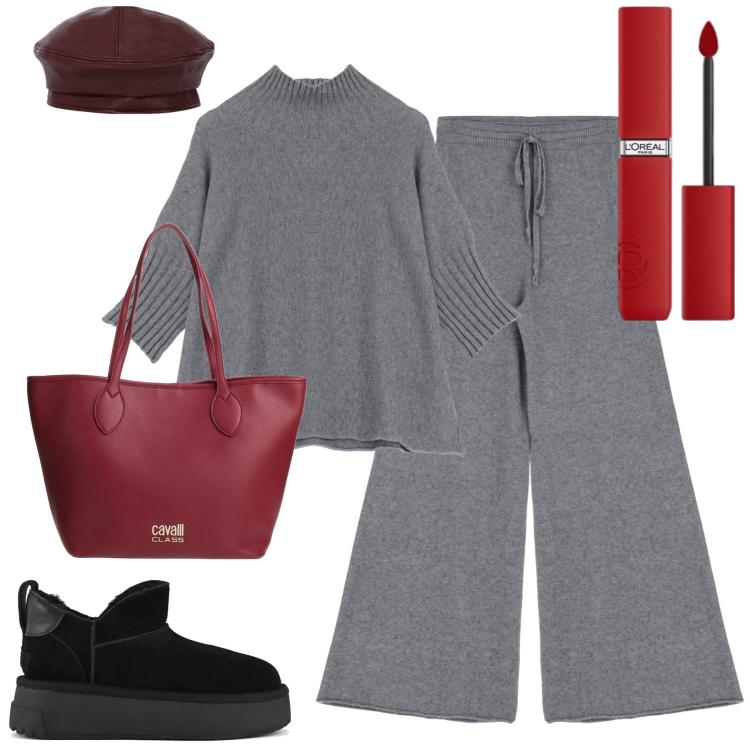 Outfit donna - City. Stile Urban per Tutti i giorni. Abbinamento con borse a spalla, rossetti, maglieria, pantaloni, cappelli e berretti, stivali.