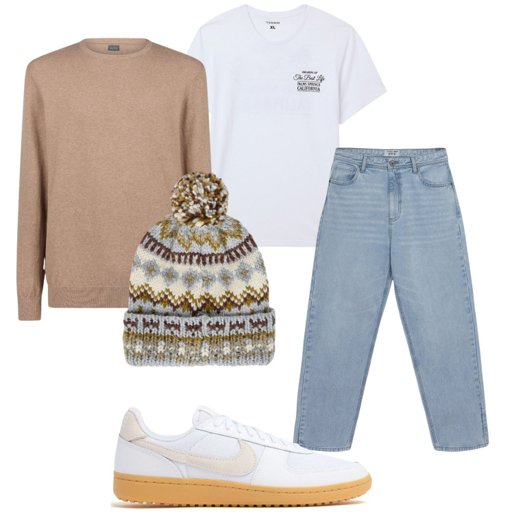 Outfit uomo - Total look #2054577. Stile Casual per Tutti i giorni. Abbinamento con t-shirt, jeans, maglieria, berretti, sneakers.