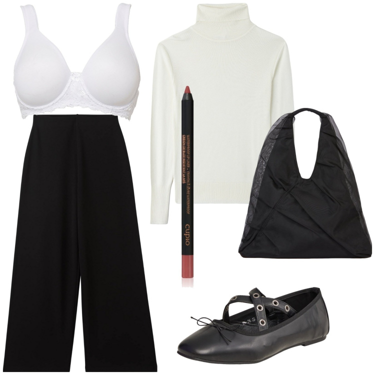Outfit donna - Total look #2054588. Stile Basic per Ufficio. Abbinamento con reggiseni, matite labbra, ballerine, maglieria, pantaloni, shopping bag.
