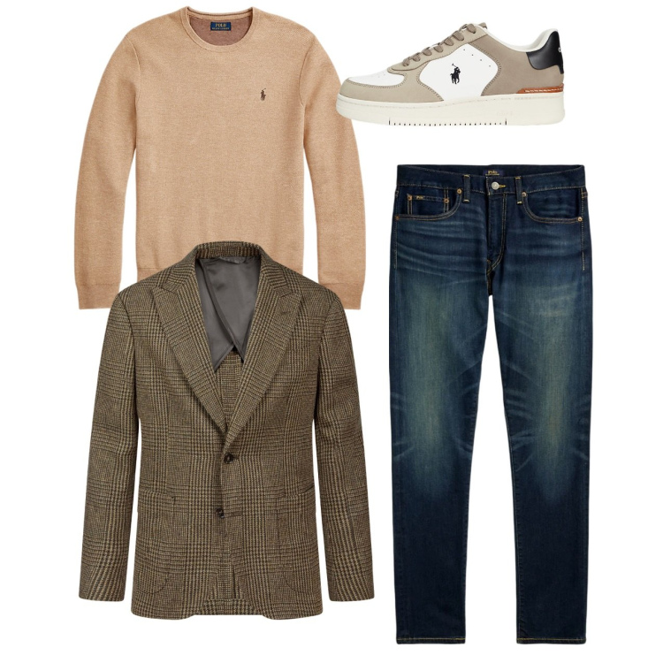 Outfit uomo - Prince of Wales e jeans. Stile Casual per Tutti i giorni. Abbinamento con jeans, maglieria, sneakers, giacche.