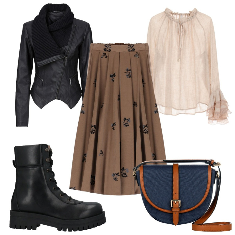 Outfit donna - Total look #2054619. Stile Boho per Tutti i giorni. Abbinamento con anfibi, blazer, borse a tracolla, gonne lunghe, bluse.