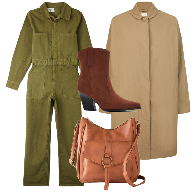 Outfit donna - Jumpsuite. Stile Urban per Tutti i giorni. Abbinamento con borse a tracolla, stivaletti texani, tute, trench.