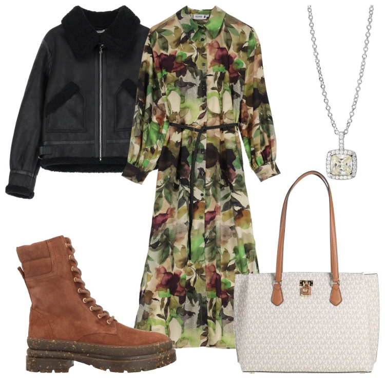 Outfit donna - Total look #2054626. Stile Boho per Tutti i giorni. Abbinamento con anfibi, borse a spalla, blazer, vestiti lunghi, collane.