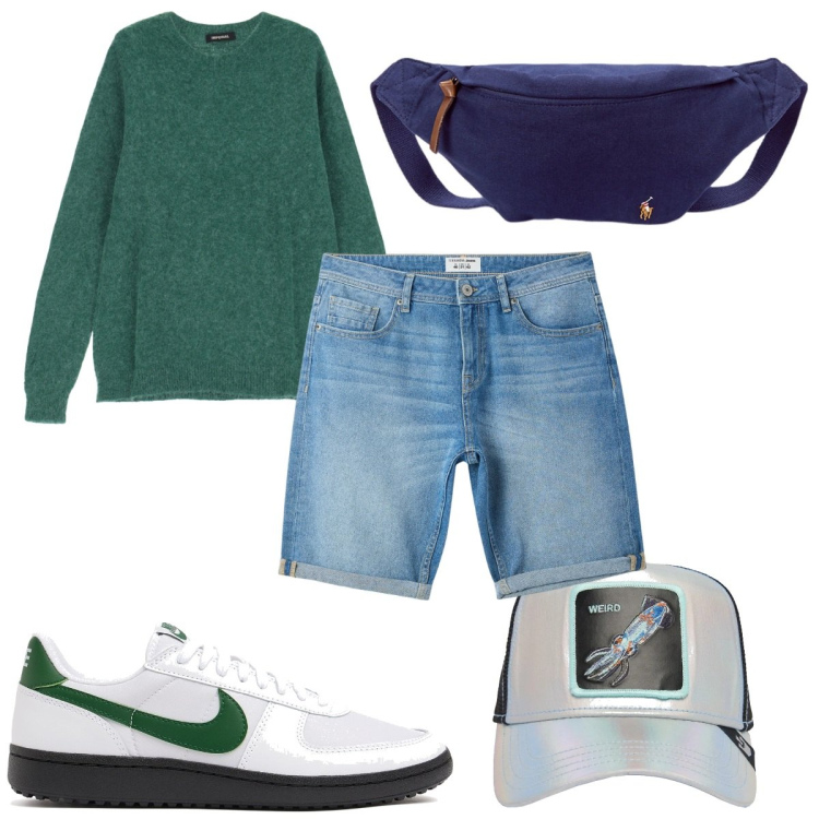 Outfit uomo - Total look #2054661. Stile Trendy per Tutti i giorni. Abbinamento con maglieria, bermuda, borse sportive, cappelli, sneakers.