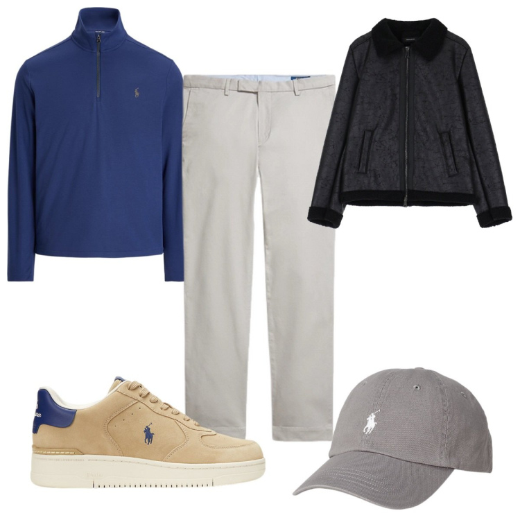 Outfit uomo - Total look #2054680. Stile Casual per Tutti i giorni. Abbinamento con giacche, cappelli, pullovers, sneakers, pantaloni chino.