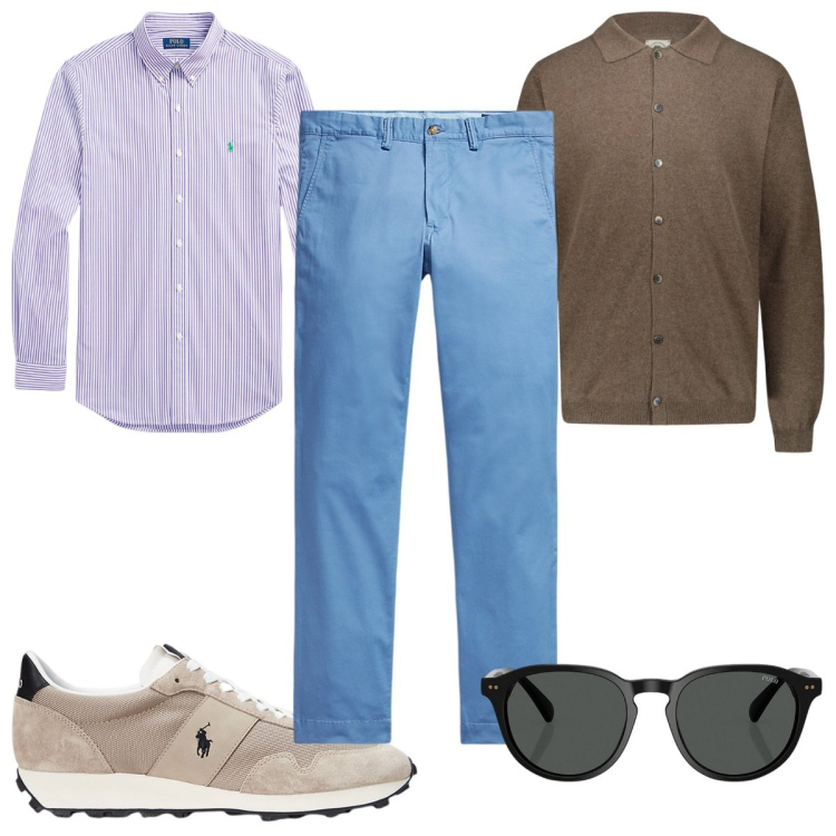 Outfit uomo - Total look #2054683. Stile Casual per Tutti i giorni. Abbinamento con occhiali da sole, pantaloni, camicie, sneakers, polo.