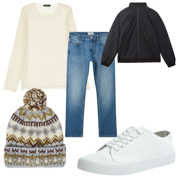 Outfit uomo - Total look #2054685. Stile Casual per Tutti i giorni. Abbinamento con jeans, sneakers, giacche, pullovers, berretti.