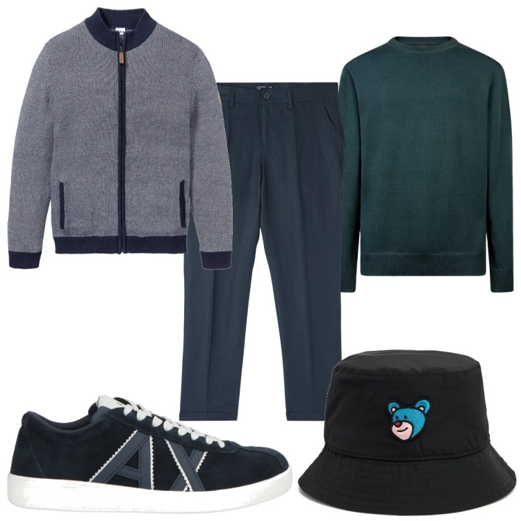 Outfit uomo - Total look #2054689. Stile Casual per Tutti i giorni. Abbinamento con cardigans, sneakers, pantaloni chino, maglieria, cappelli.