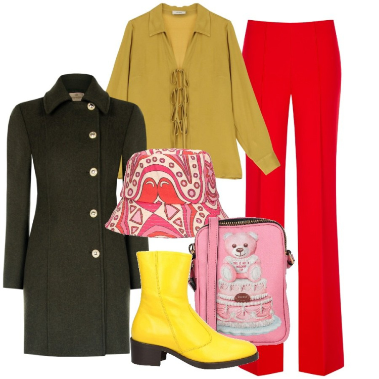 Outfit donna - Il mio carnevale. Stile Trendy per Tutti i giorni. Abbinamento con stivaletti, borse a tracolla, cappotti, pantaloni a palazzo, camicie, cappelli.