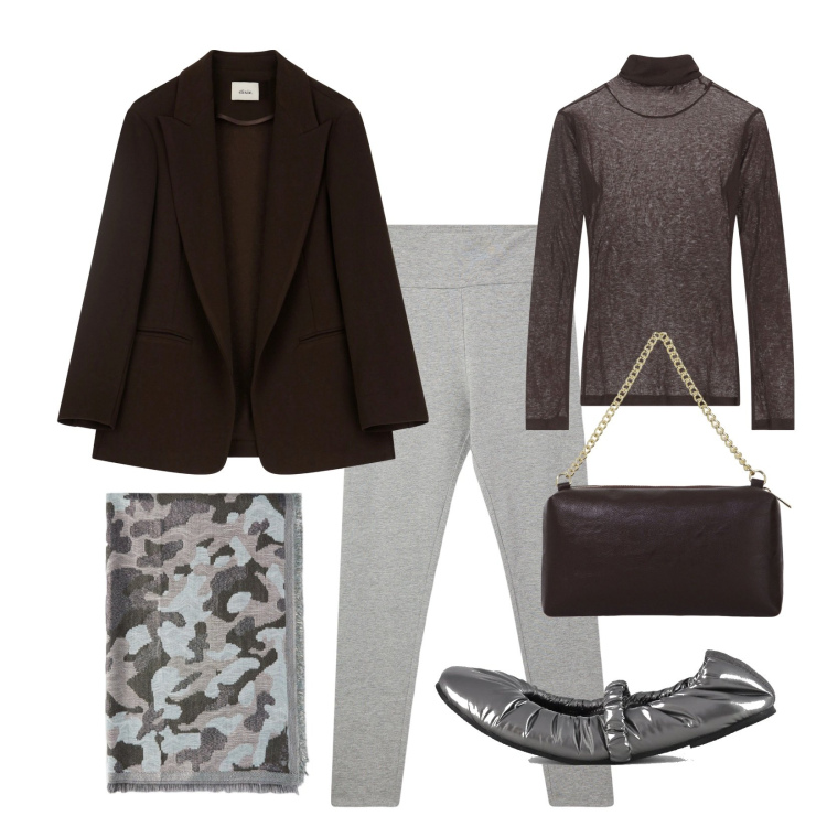Outfit donna - Look athleisure!!!. Stile Sporty chic per Tutti i giorni. Abbinamento con leggings, blazer, borse a tracolla, maglieria, ballerine, sciarpe.