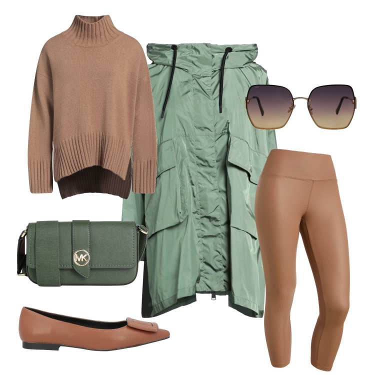 Outfit donna - Sporty chic!. Stile Sporty chic per Tutti i giorni. Abbinamento con trench, borse a tracolla, ballerine, occhiali da sole, maglieria, treggings.