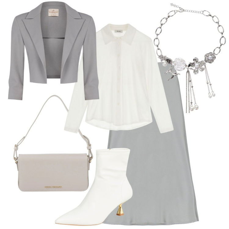 Outfit donna - Total look #2054812. Stile Chic per Cerimonia. Abbinamento con borse a mano, stivaletti, blazer, gonne longuette, collane, camicie.