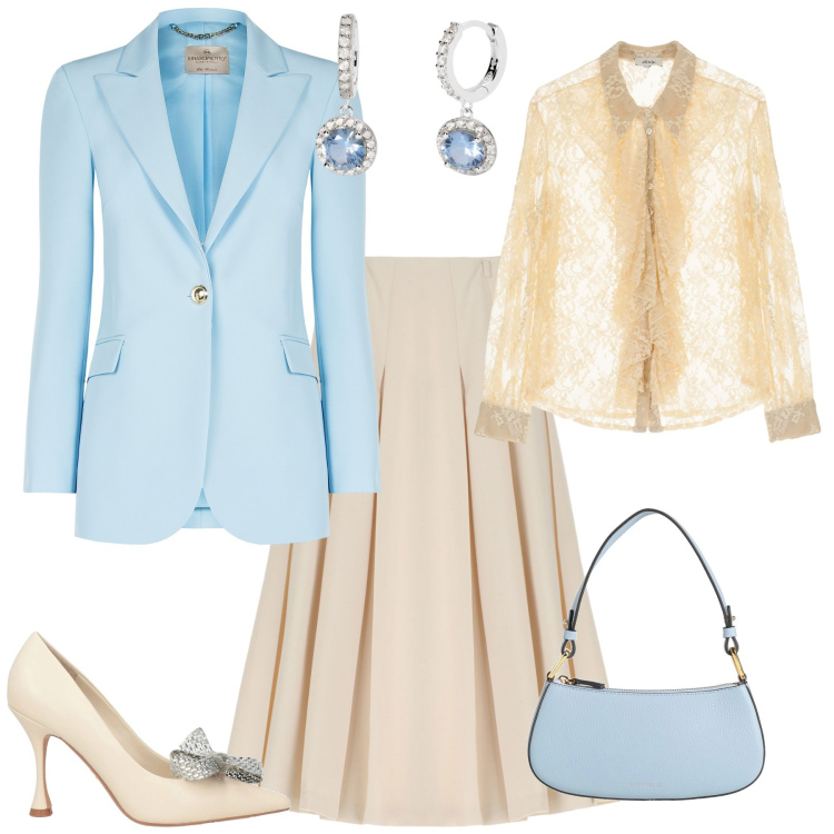 Outfit donna - Cerimonia evento speciale. Stile Bon Ton per Cerimonia. Abbinamento con décolleté, borse a mano, orecchini, blazer, camicie, gonne.