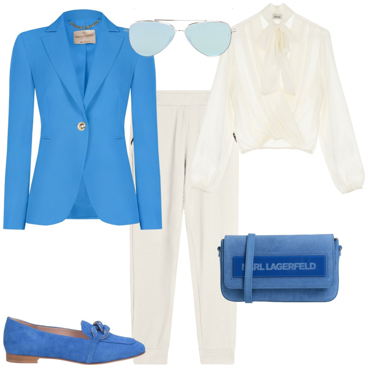 Outfit donna - Evento speciale cerimonia. Stile Chic per Cerimonia. Abbinamento con borse a tracolla, mocassini, blazer, pantaloni, camicie, occhiali da sole.