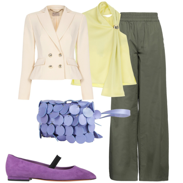 Outfit donna - Il mio carnevale. Stile Glamour per Tutti i giorni. Abbinamento con ballerine, pantaloni, marsupi, blazer, top.