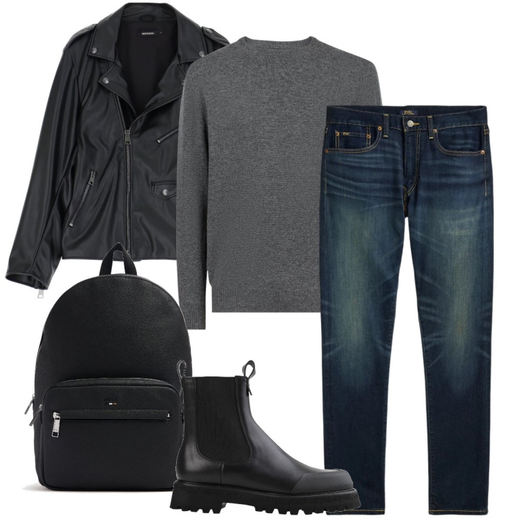 Outfit uomo - Vero biker. Stile Biker Rock per Serata speciale. Abbinamento con stivali e stivaletti, giacche, jeans, maglieria, borse sportive.