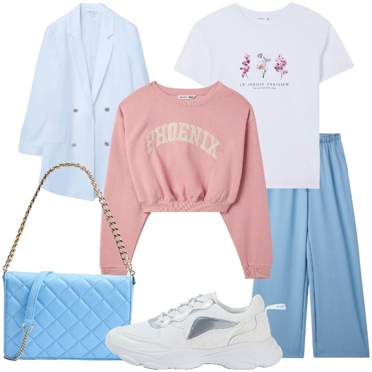 Outfit donna - Terranova - San Valentino. Stile Casual per Serata fuori. Abbinamento con pantaloni, t-shirt, blazer, sneakers, borse a tracolla, felpe sportive.