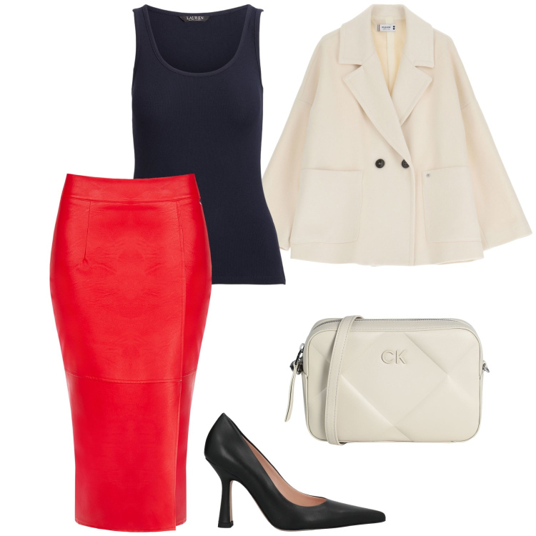 Outfit donna - Sexy gonna. Stile Glamour per Ufficio. Abbinamento con décolleté, borse a tracolla, blazer, gonne longuette, canottiere.