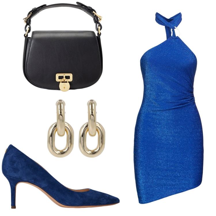 Outfit donna - Disco. Stile Sexy per Serata fuori. Abbinamento con borse a tracolla, décolleté, orecchini, vestiti.