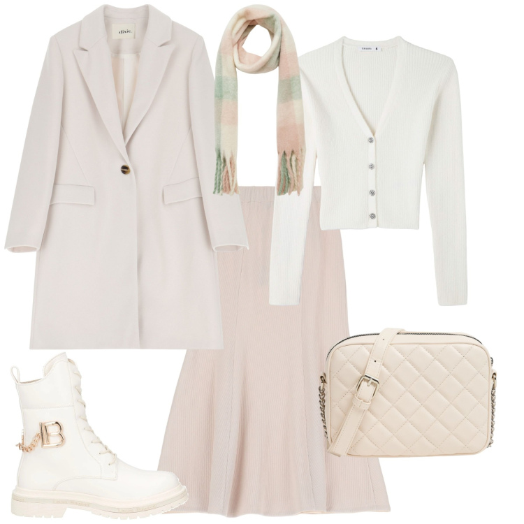 Outfit donna - Total look #2055019. Stile Romantica per Tutti i giorni. Abbinamento con anfibi, cardigans, borse a tracolla, sciarpe, gonne lunghe, cappotti.