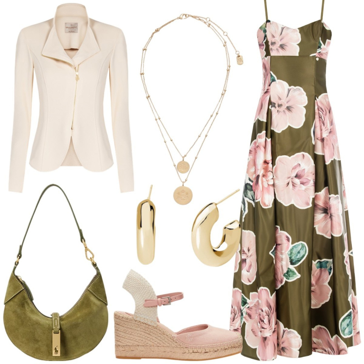 Outfit donna - Total look #2055024. Stile Boho per Tutti i giorni. Abbinamento con orecchini, vestiti lunghi, blazer, ciondoli, espadrillas, borse a spalla.